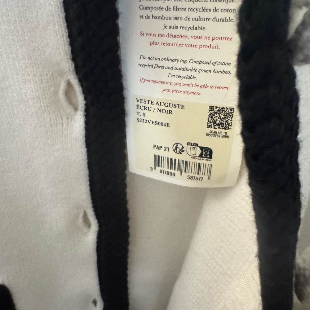 Sezane Auguste Ecru and Black Jacket, S, NWT - Picture 3 of 7